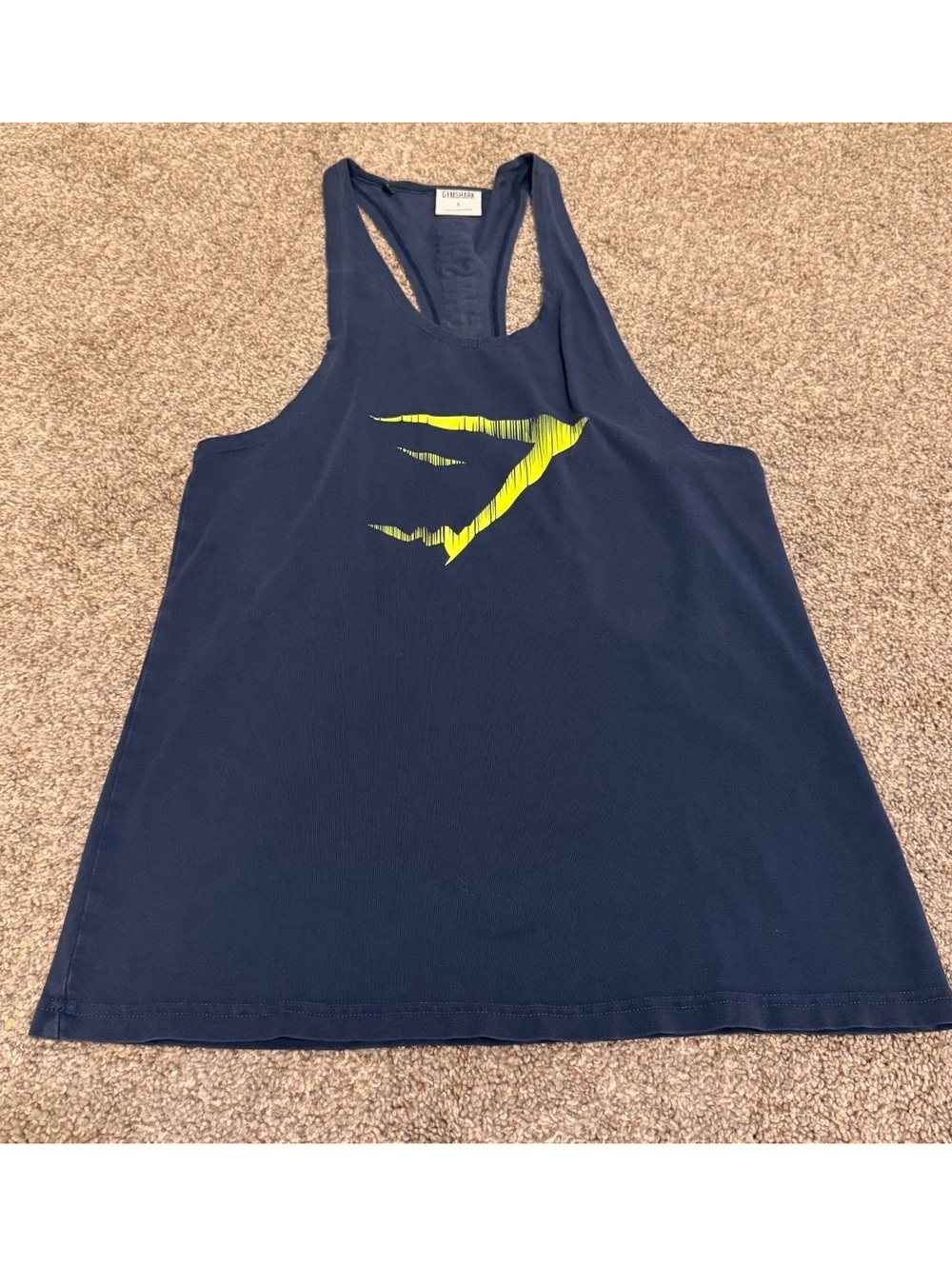 Gymshark Navy & Neon Yellow Logo Racerback Tank Top Size Small